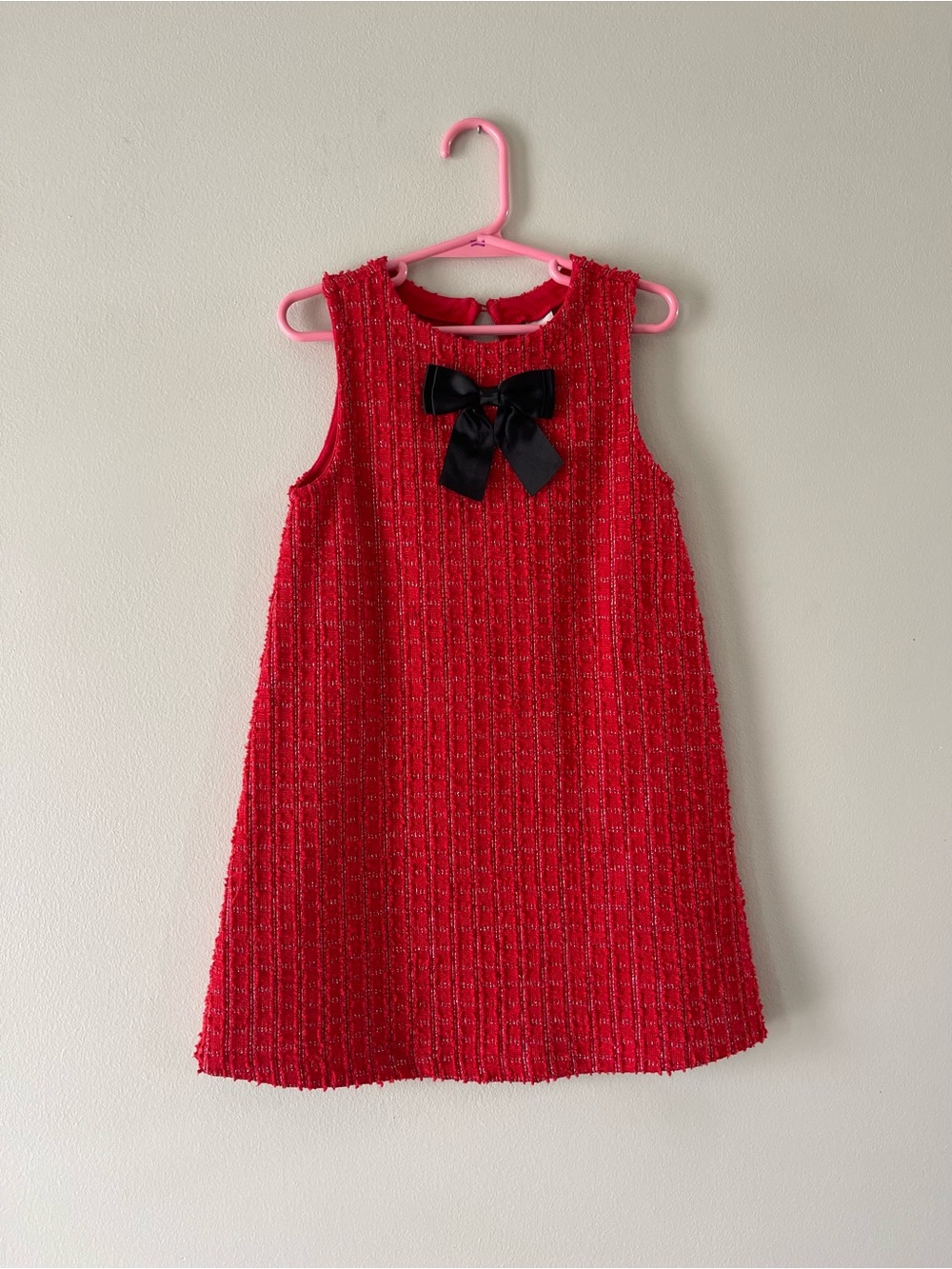 H&M Red Tweed A-Line Dress with Black Bow